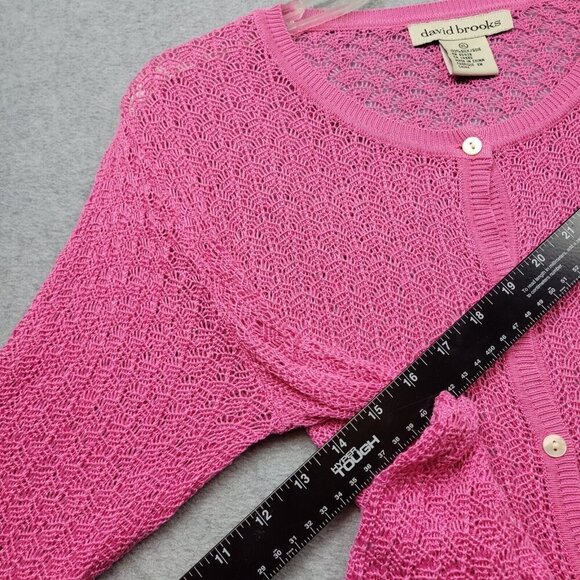 David Brooks 100% Silk Sweater Womens XL Pink Cardigan Barbie Crochet - Picture 7 of 8